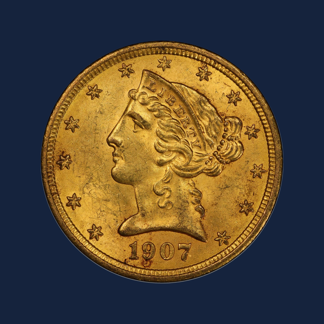 1907 $5 Liberty Head Half Eagle US Gold Coin PCGS MS64+ CAC Better Date Fairmont