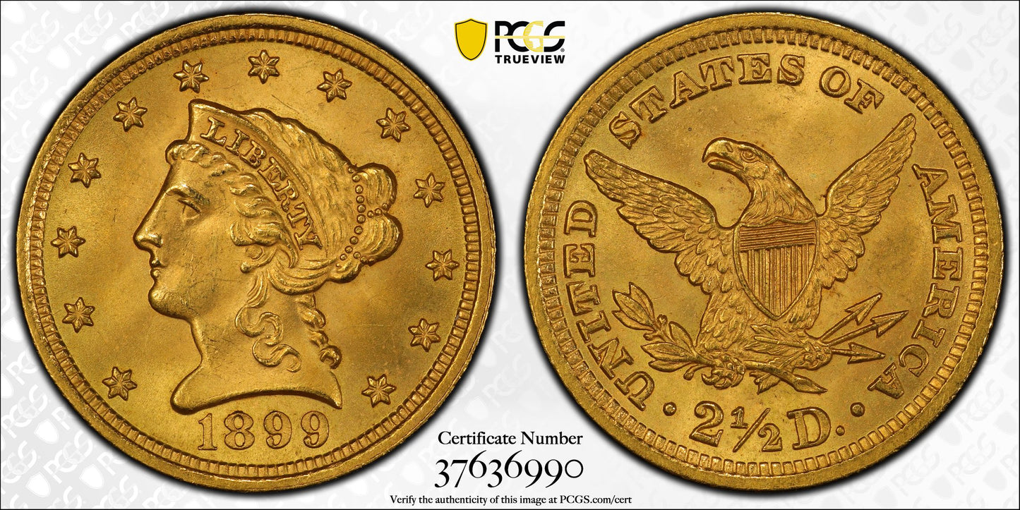 1899 $2.5 Liberty Head Quarter Eagle Gold Coin PCGS MS64+ CAC Near GEM Luster