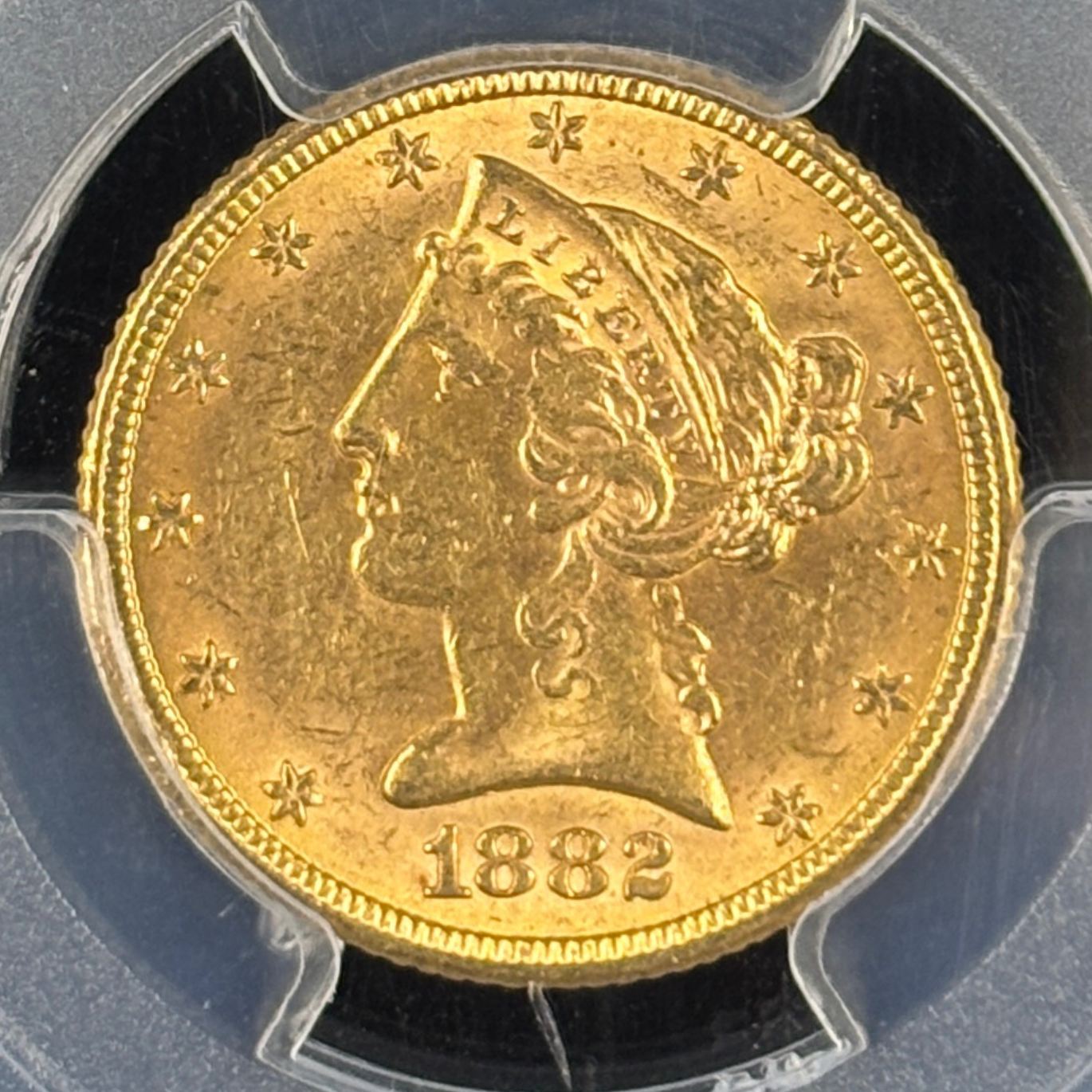 1882 $5 Liberty Head Half Eagle Gold Coin PCGS MS63+ CAC Very Original