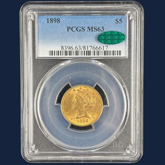 1898 $5 Liberty Head Half Eagle Gold Coin PCGS MS63 CAC Lower Mintage Pre33