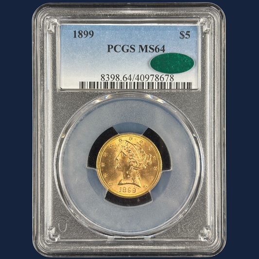 1899 Liberty Head Half Eagle Gold Coin $5 PCGS MS64 CAC Near GEM