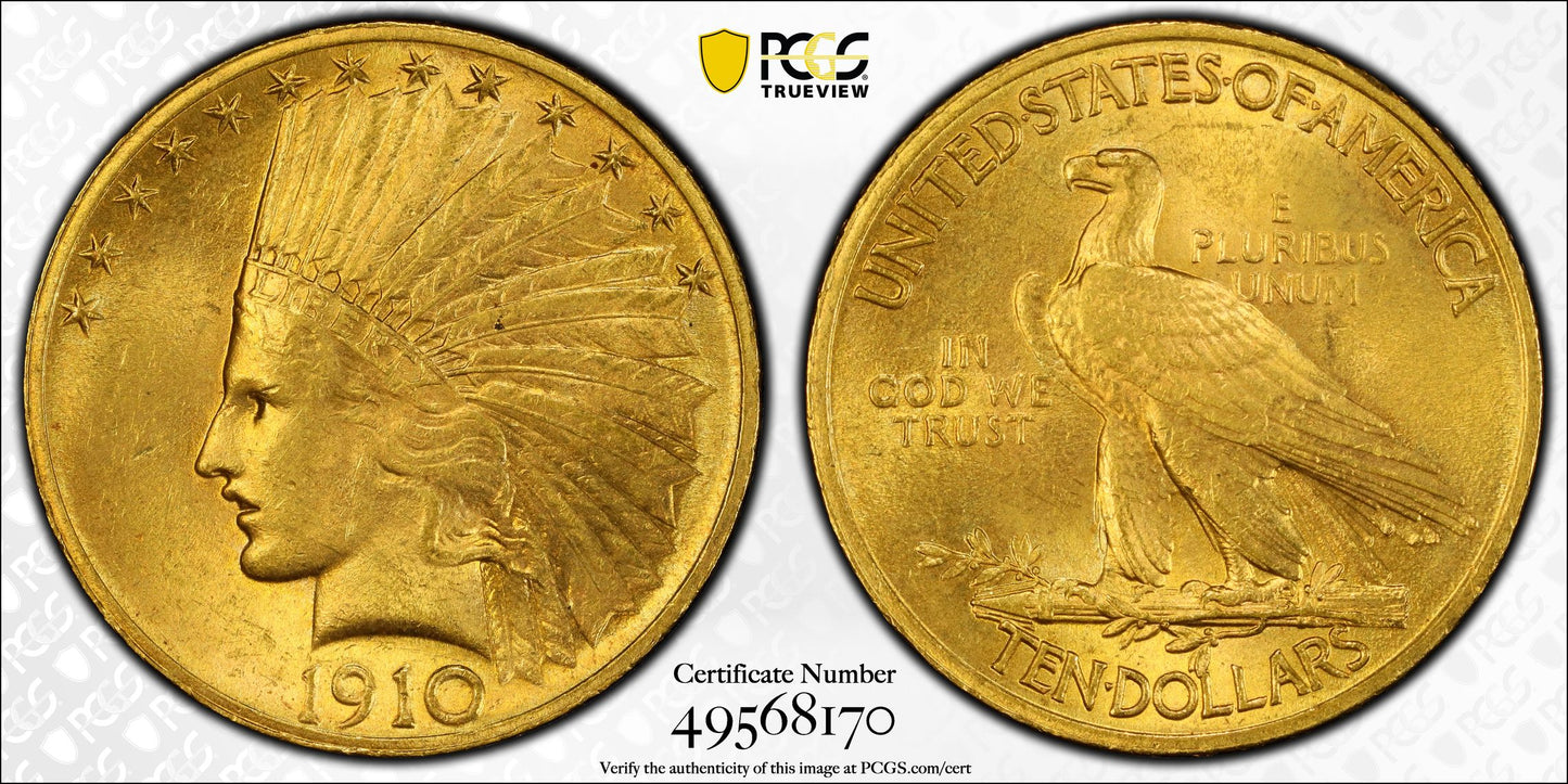 1910 $10 Indian Head Gold Coin PCGS MS62 Better Date