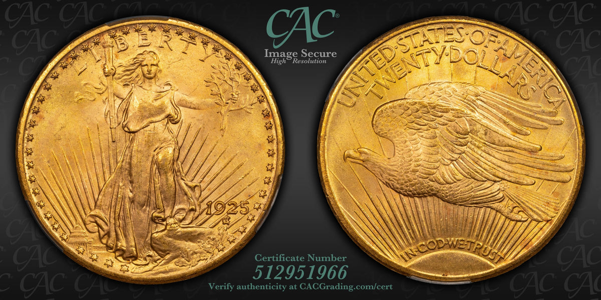 1925 CAC MS64 Saint $20 Gold Coin CACG Smooth Rich Color