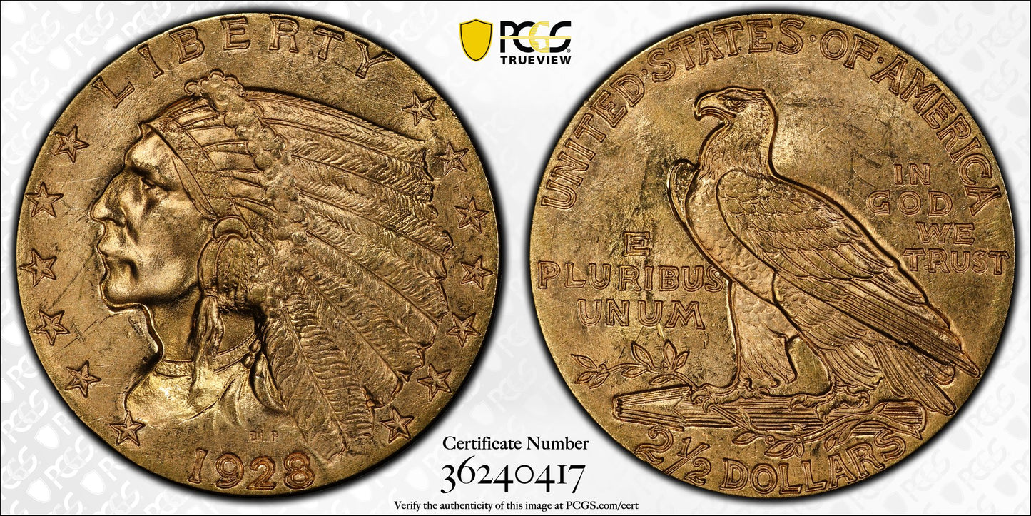 1928 Indian Head Quarter Eagle PCGS MS64 CAC Luster Loaded!