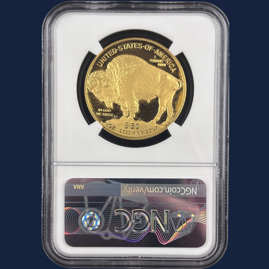 2019 W American Buffalo Gold Coin $50 PF70 UCAM NGC Edmund C. Moy Signed Label