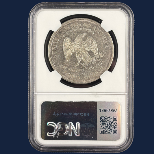 1873-CC Trade Dollar NGC AU50 – Key Date, Rare Carson City Issue, Low Mintage