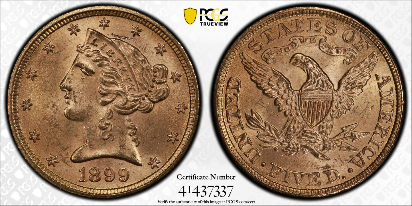 1899 $5 Liberty Head Half Eagle Gold PCGS MS64 CAC – PQ Fairmont