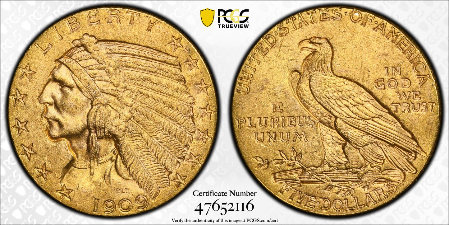 1909 Indian Head Half Eagle Fairmont Collection $5 Gold Coin