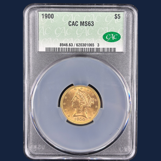 1900 $5 Liberty Head Half Eagle Gold Coin MS 63 CAC Original Skin