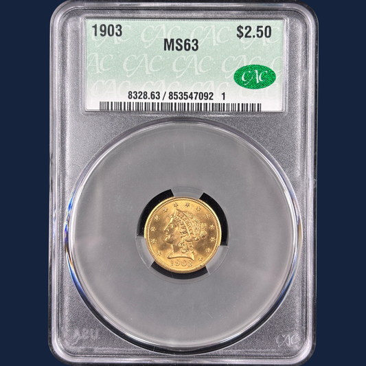 1903 $2.5 Liberty Head Quarter Eagle Gold Coin CAC MS63 CACG Exceptional