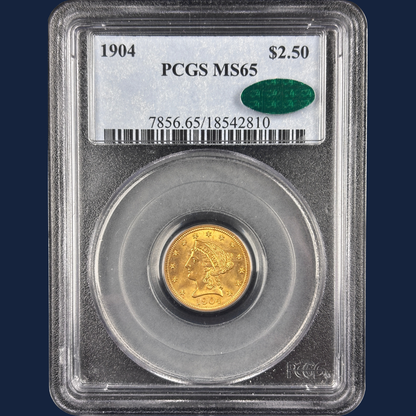 1904 Liberty $2.5 Quarter Eagle Gold Coin PCGS MS65 CAC – Older Holder GEM
