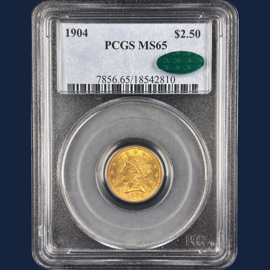 1904 Liberty $2.5 Quarter Eagle Gold Coin PCGS MS65 CAC – Older Holder GEM