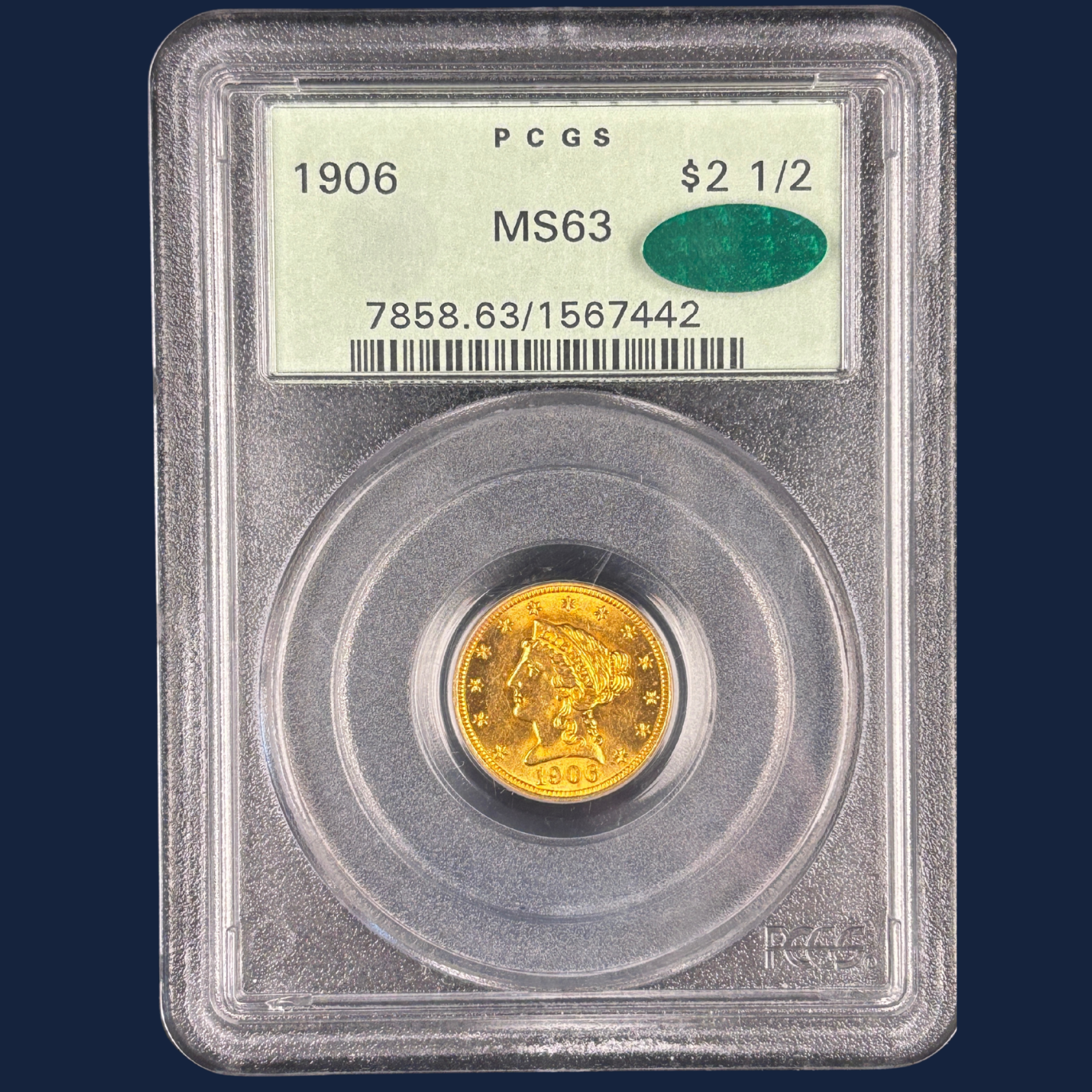 1906 Liberty $2.5 Quarter Eagle Gold Coin PCGS MS63 CAC – Older OGH Holder