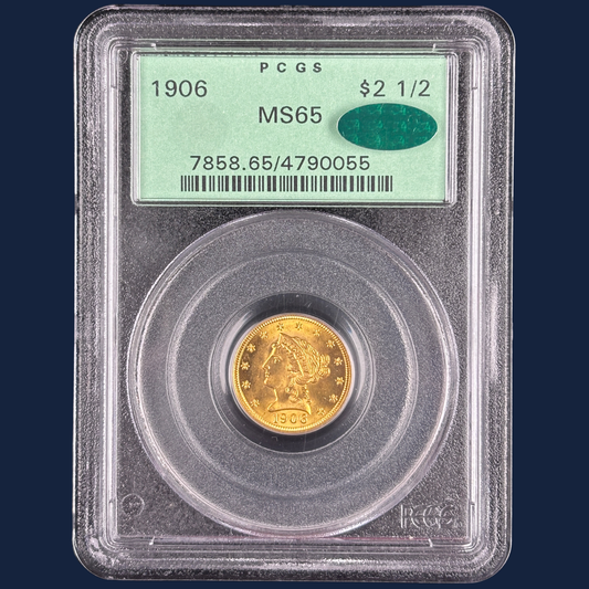1906 Liberty $2.5 Quarter Eagle Gold Coin PCGS MS65 CAC – Older OGH Holder
