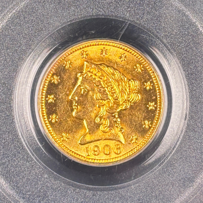 1906 Liberty $2.5 Quarter Eagle Gold Coin PCGS MS63 CAC – Older OGH Holder