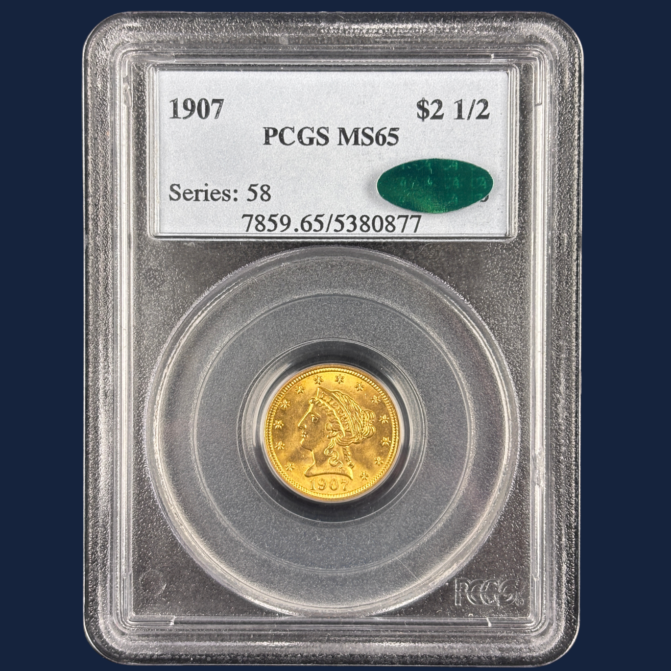 1907 Liberty $2.5 Quarter Eagle Gold Coin PCGS MS65 CAC – Older Holder GEM