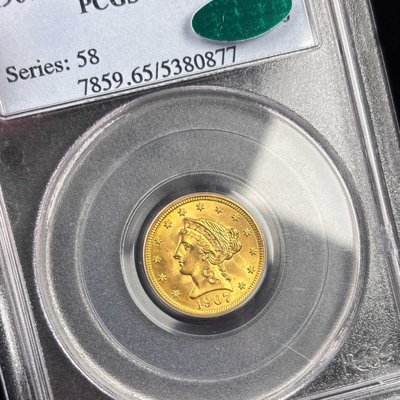 1907 Liberty $2.5 Quarter Eagle Gold Coin PCGS MS65 CAC – Older Holder GEM