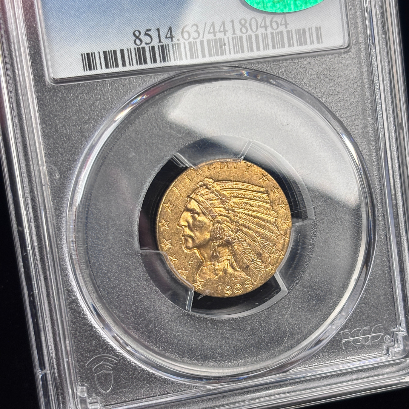 1909 D Indian Head Half Eagle $5 Gold Coin PCGS MS 63 CAC