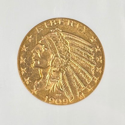1909 D $5 Indian Head Half Eagle Gold Coin NGC MS63 Nice Color