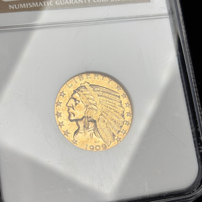 1909 D $5 Indian Head Half Eagle Gold Coin NGC MS63 Nice Color