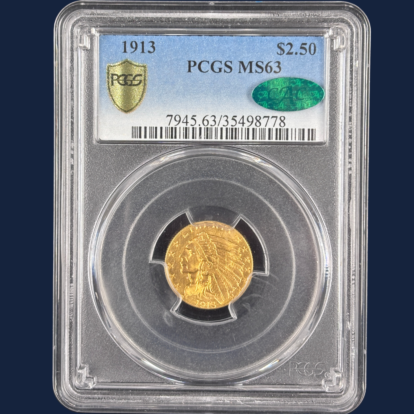 1913 Indian Head Quarter Eagle $2.5 Gold Coin PCGS MS63 CAC