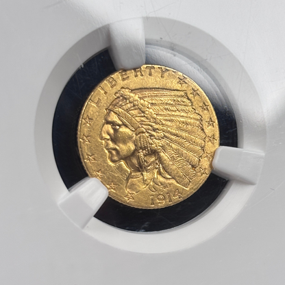 1914 D $2.5 Indian Head Quarter Eagle Gold Coin NGC MS62 CAC