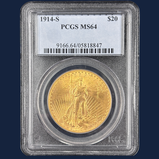 1914 S Saint Gaudens Double Eagle Gold Coin Pre33 PCGS MS64 Looks GEM