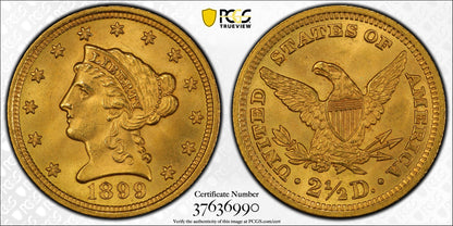 1899 $2.5 Liberty Head Quarter Eagle Gold Coin PCGS MS64+ CAC Near GEM Luster
