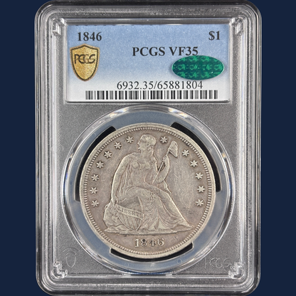 1846 Liberty Seated Dollar PCGS VF35 CAC Original Crusty Look