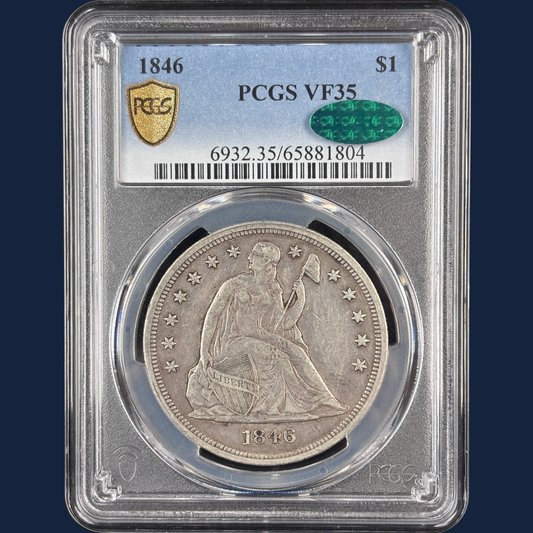 1846 Liberty Seated Dollar PCGS VF35 CAC Original Crusty Look