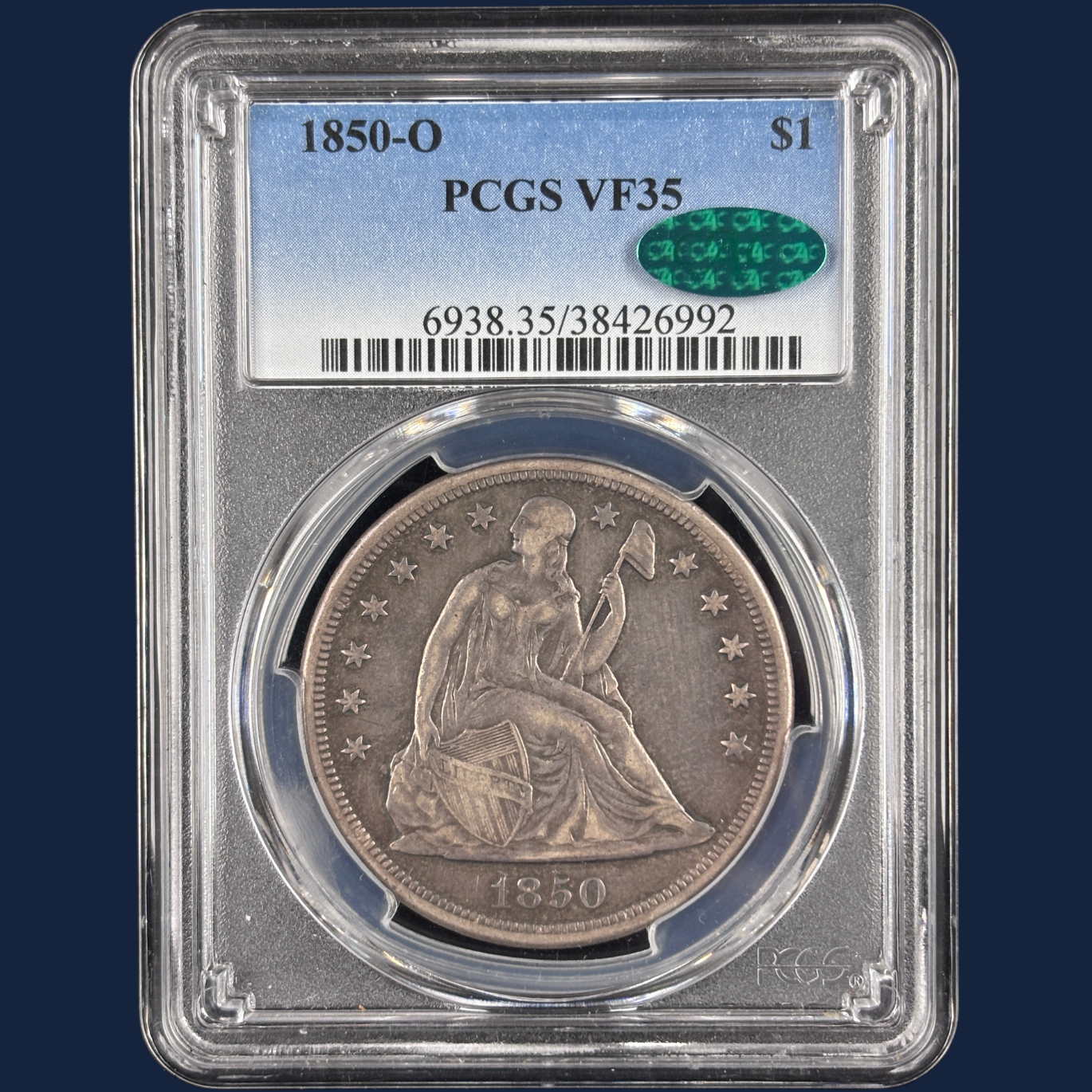 1850 O Liberty Seated Dollar PCGS VF35 CAC