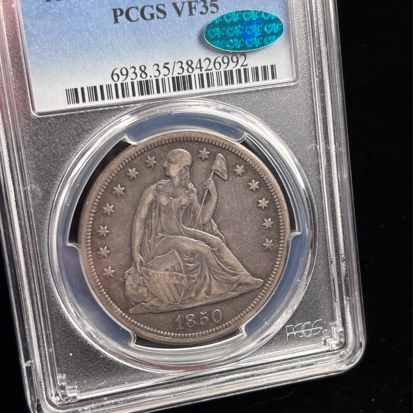 1850 O Liberty Seated Dollar PCGS VF35 CAC