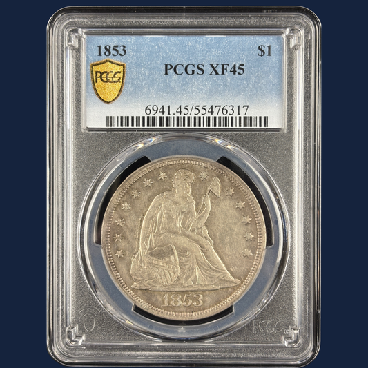 1853 Liberty Seated Dollar PCGS XF45 Low Mintage Rare Key Date in Series