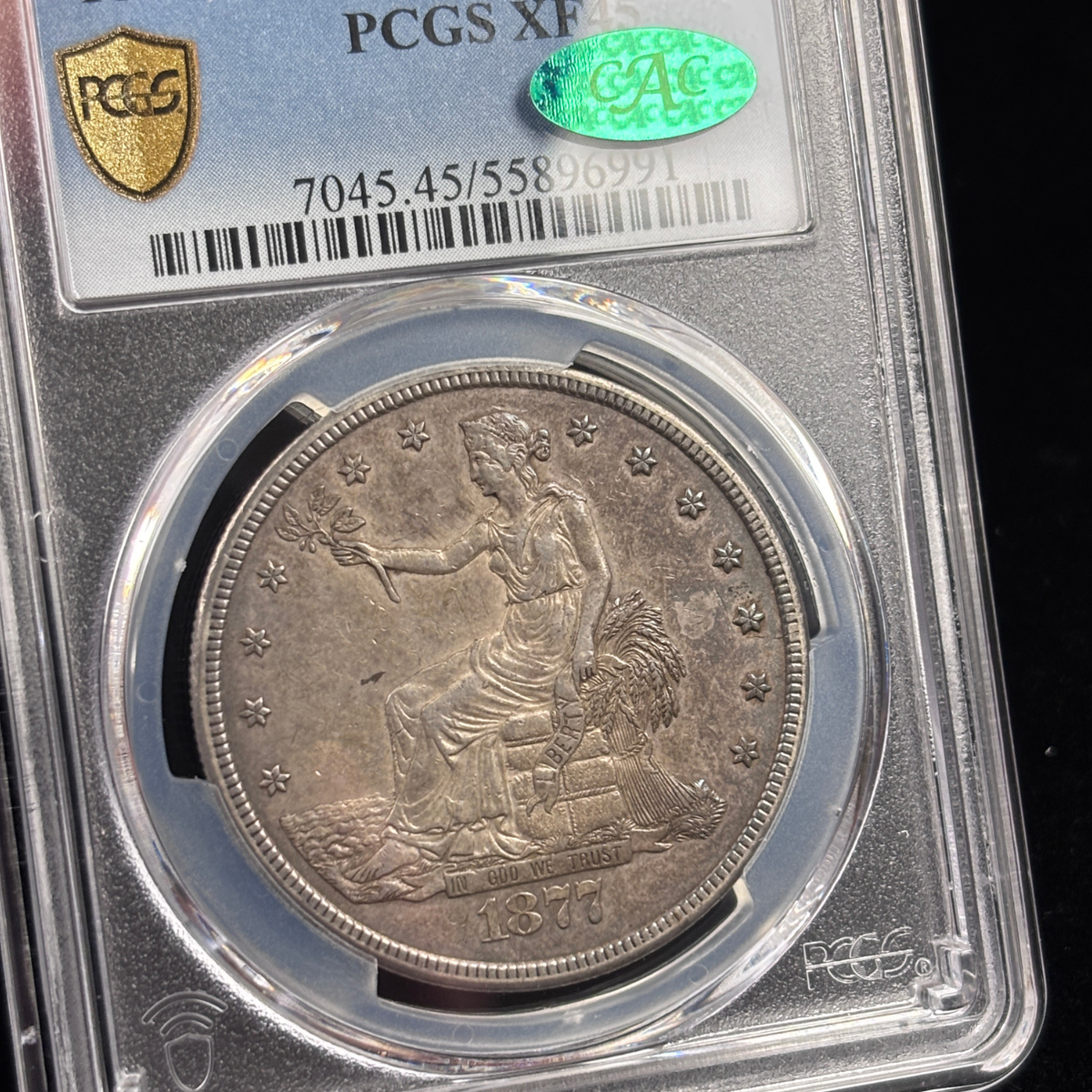 1877 CC Carson City Trade Dollar PCGS XF45 CAC Only 49 with CAC Sticker!