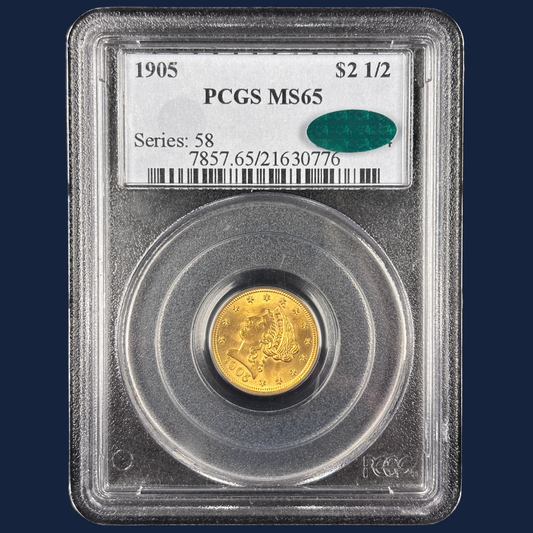 1905 Liberty $2.5 Quarter Eagle Gold Coin PCGS MS65 CAC True GEM coin