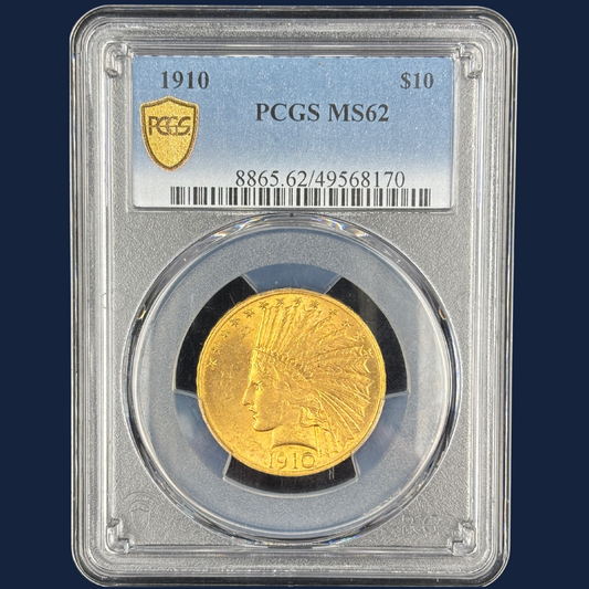 1910 $10 Indian Head Gold Coin PCGS MS62 Better Date