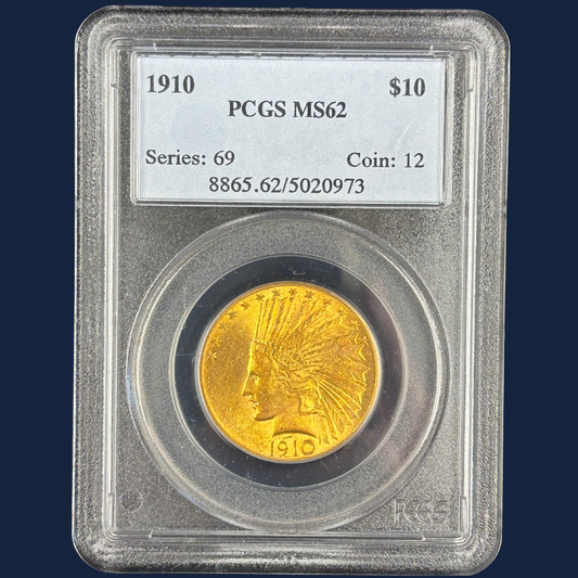 1910 $10 Gold Indian Head Eagle PCGS MS62 Older Holder Strong Strike Original