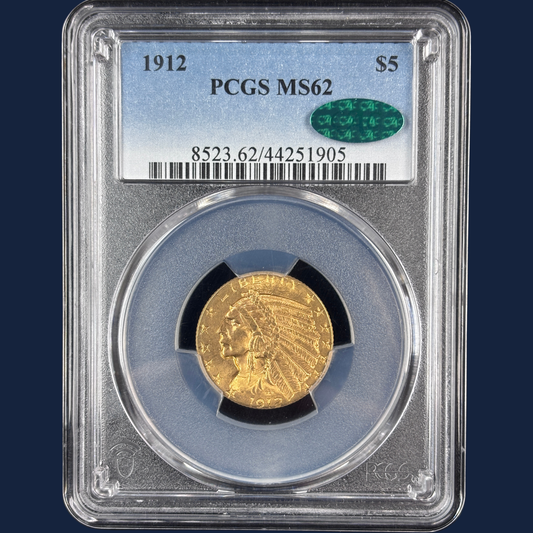 1912 Indian Head Half Eagle PCGS MS63 CAC $5 Gold Coin