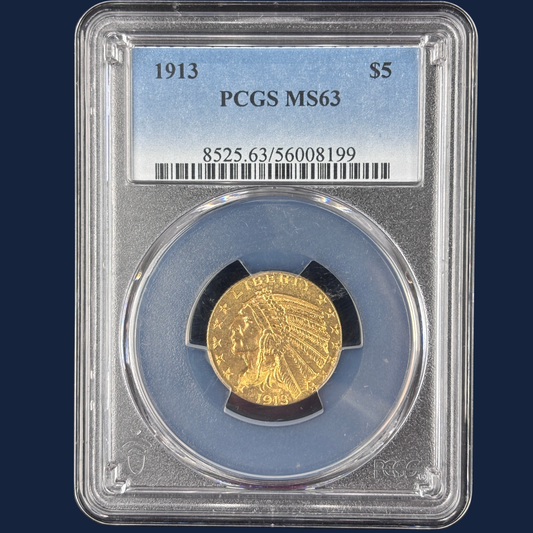 1913 Indian Head Half Eagle Gold Coin PCGS MS63 $5
