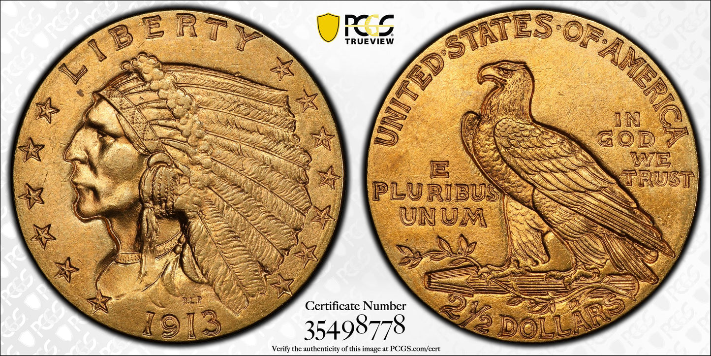1913 Indian Head Quarter Eagle $2.5 Gold Coin PCGS MS63 CAC