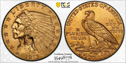1913 Indian Head Quarter Eagle $2.5 Gold Coin PCGS MS63 CAC
