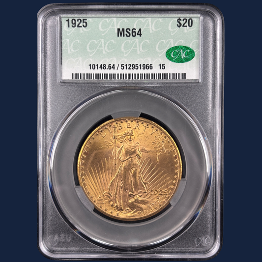 1925 CAC MS64 Saint $20 Gold Coin CACG Smooth Rich Color