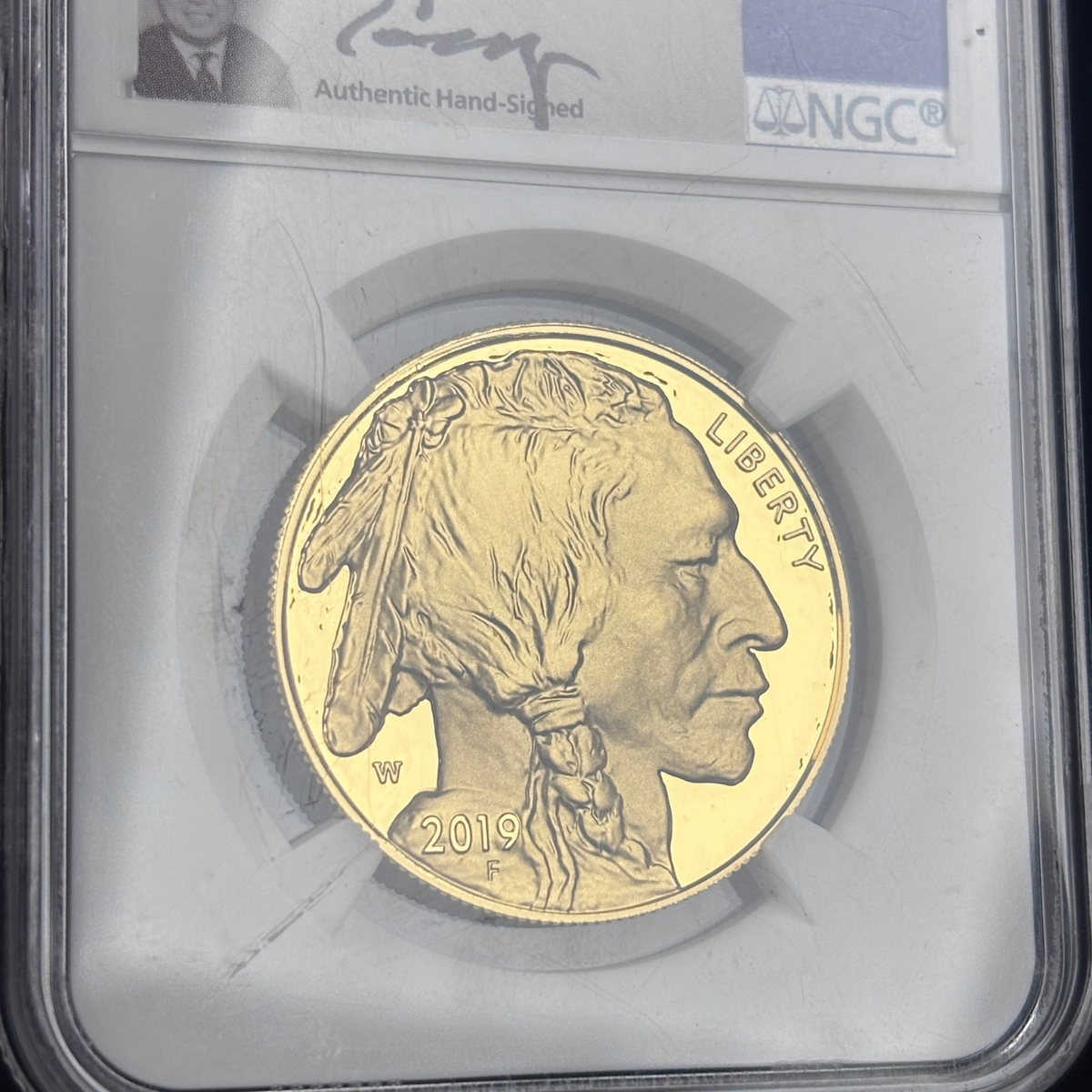 2019 W American Buffalo Gold Coin $50 PF70 UCAM NGC Edmund C. Moy Signed Label