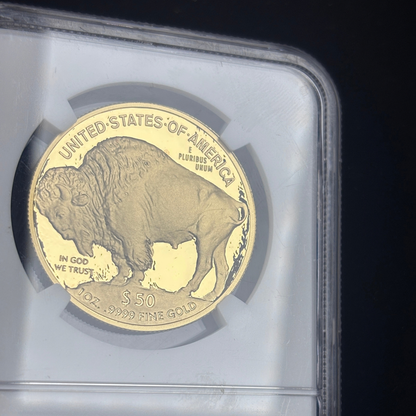 2019 W American Buffalo Gold Coin $50 PF70 UCAM NGC Edmund C. Moy Signed Label