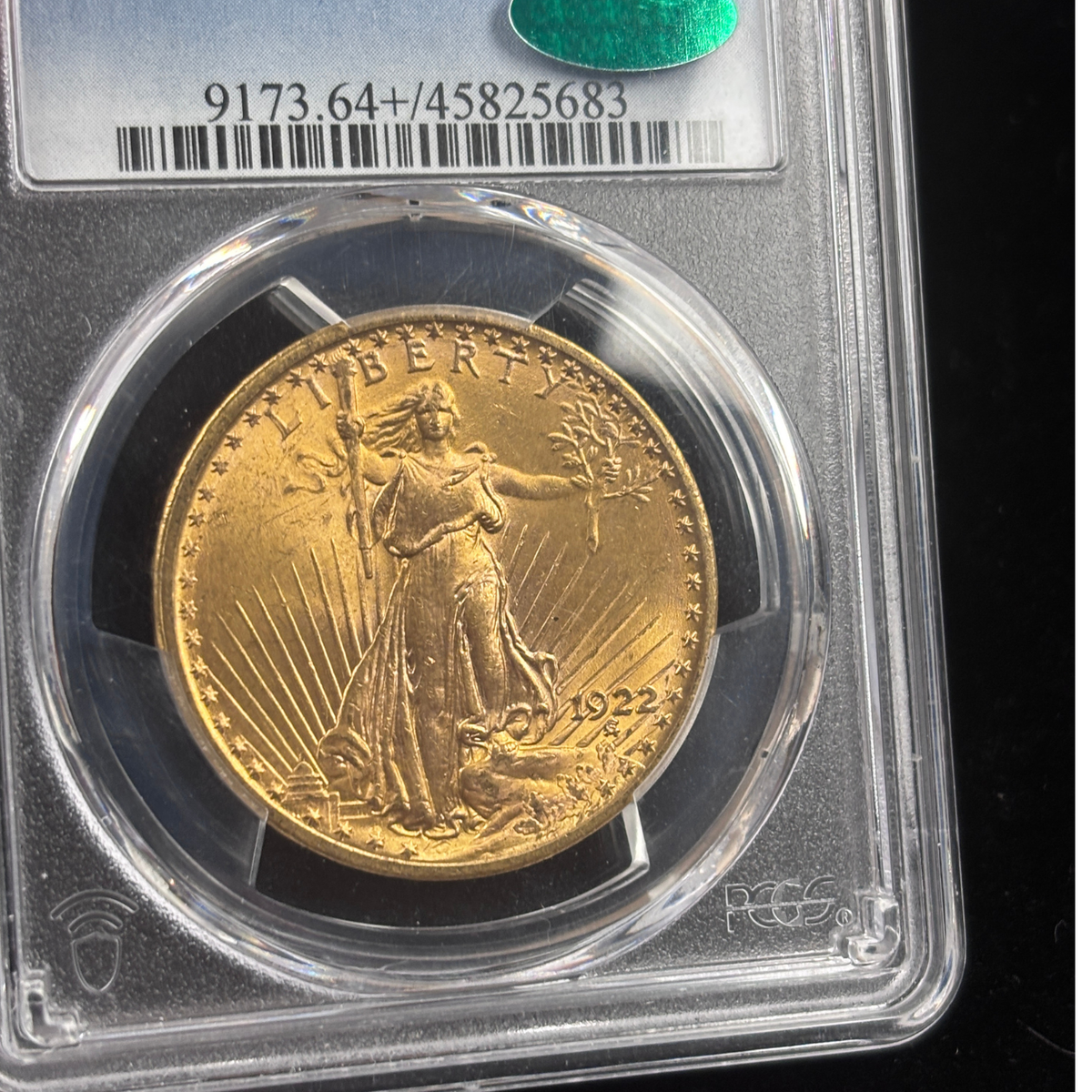 1922 Saint Gaudens $20 Gold Coin PCGS MS64+ CAC Very NEAR GEM