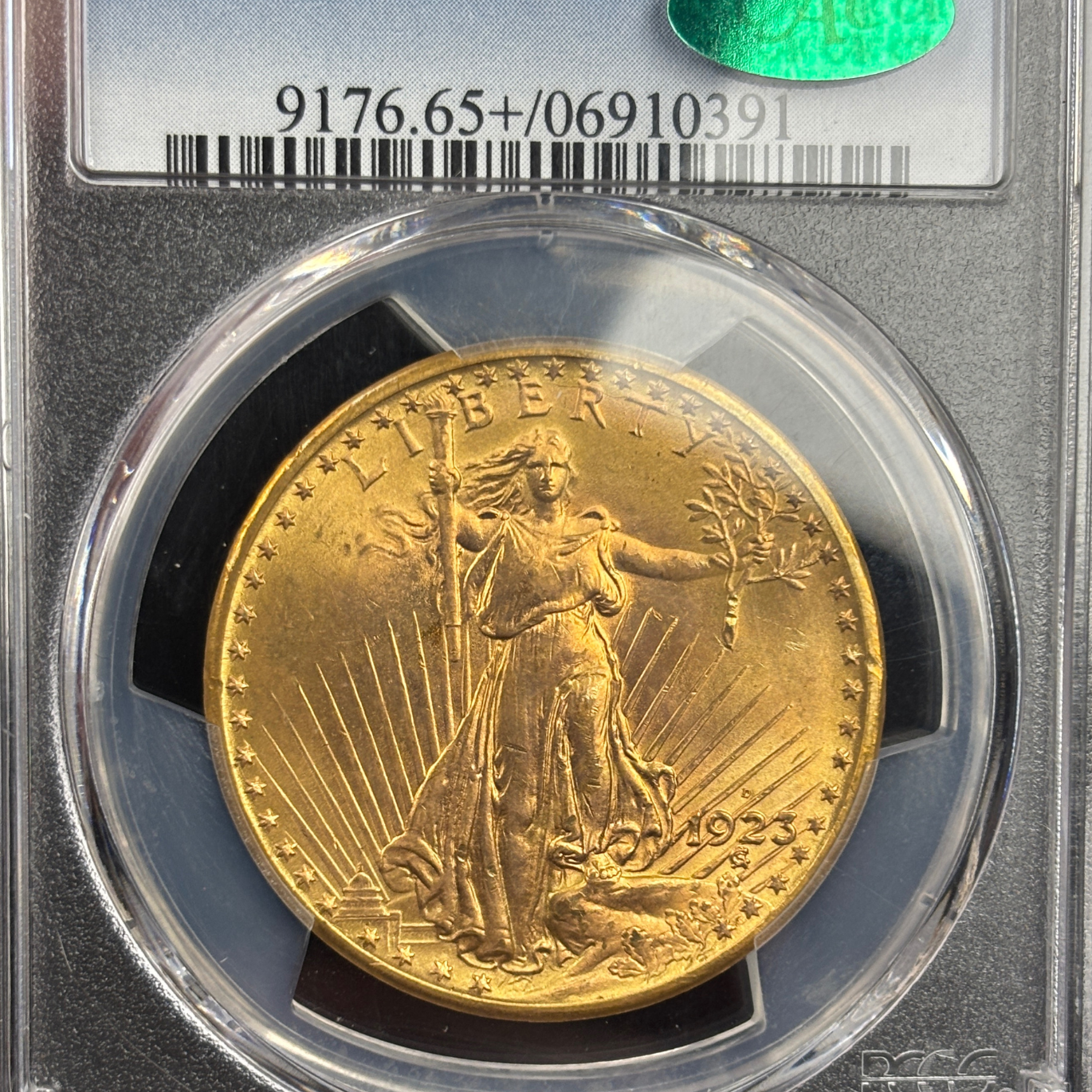 1923-D $20 Saint-Gaudens Double Eagle US Gold Coin – PCGS MS65+ CAC