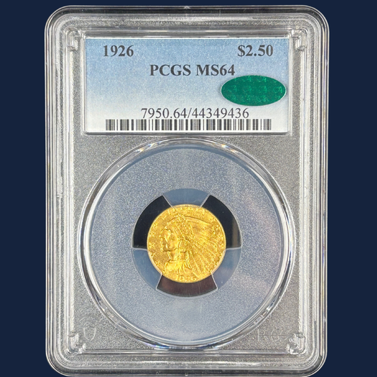 1926 $2.5 Indian Head Quarter Eagle Gold Coin PCGS MS64 CAC Flashy