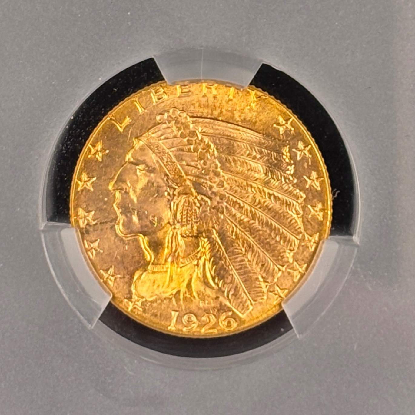 1926 $2.5 Indian Head Quarter Eagle Gold Coin CAC CACG MS63 Luster Loaded!