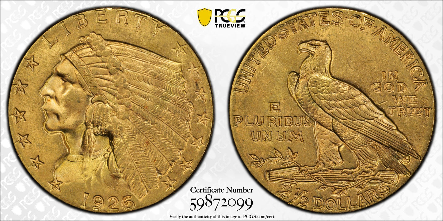 1926 Indian Head Quarter Eagle PCGS MS64 CAC Smooth