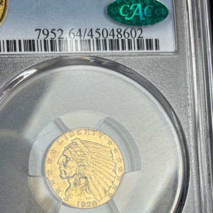 1928 $2.5 Indian Head Quarter Eagle Gold Coin PCGS MS64 CAC Super Luster Bomb